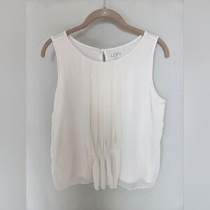 LOFT Cream Pleated Front Sleeveless Shell Top Medium Petitw
